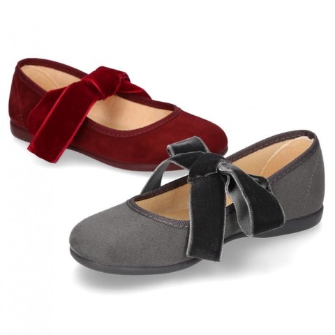 BUTY BALETKI SZARE MARY JANE VELVET BOW