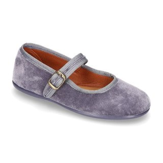 BUTY BALETKI SZARE MARY JANE VELVET BUCKLE