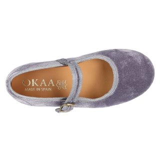 BUTY BALETKI SZARE MARY JANE VELVET BUCKLE