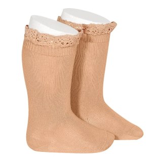 Podkolanówki Koronka Lace edging socks Peach Condor *623