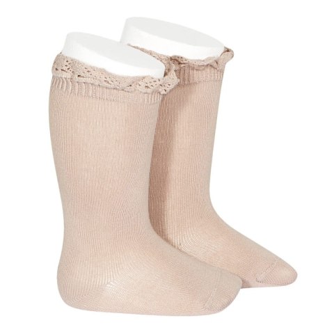 Podkolanówki koronka lace edging socks old rose Condor *544