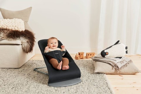 BABYBJORN - leżaczek BLISS COTTON, Czarny + Zabawka Googly Eyes Black & White