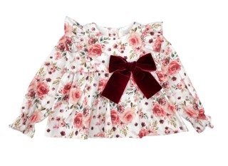 BLUZKA BURGUNDY FLOWERS VELVET BOW