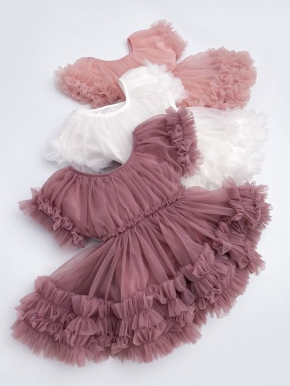 Sukienka tiulowa brudny róż dziecięca FRILLY DRESS DOLLY BY LE PETIT TOM PRE ORDER