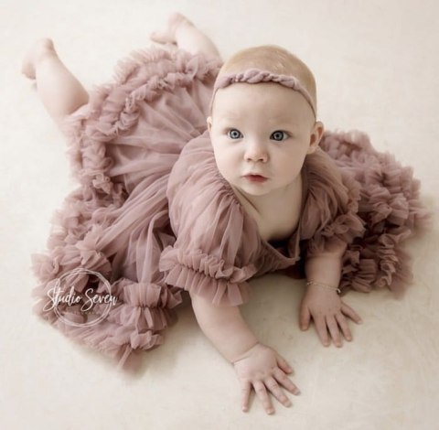 Sukienka tiulowa brudny róż dziecięca FRILLY DRESS DOLLY BY LE PETIT TOM