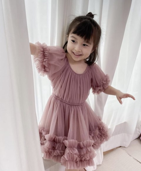 Sukienka tiulowa brudny róż dziecięca FRILLY DRESS DOLLY BY LE PETIT TOM