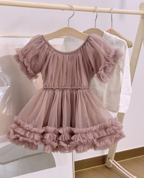 Sukienka tiulowa brudny róż dziecięca FRILLY DRESS DOLLY BY LE PETIT TOM