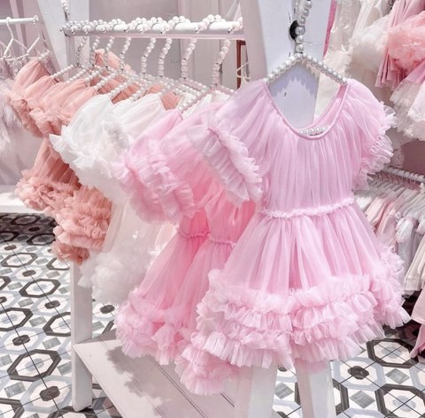 Sukienka tiulowa pudrowy róż dziecięca FRILLY DRESS DOLLY BY LE PETIT TOM PRE ORDER