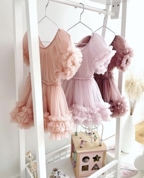 Sukienka tiulowa pudrowy róż dziecięca FRILLY DRESS DOLLY BY LE PETIT TOM PRE ORDER