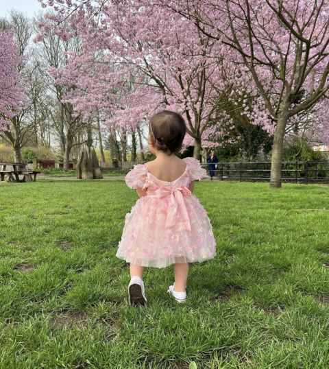 Sukienka tiulowa dla dziewczynki kwiatki różowa