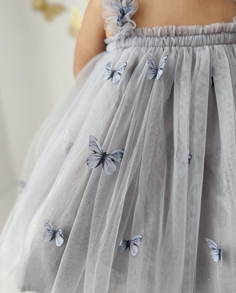 Sukienka tiulowa motylki niebieska brokat dla dziewczynki