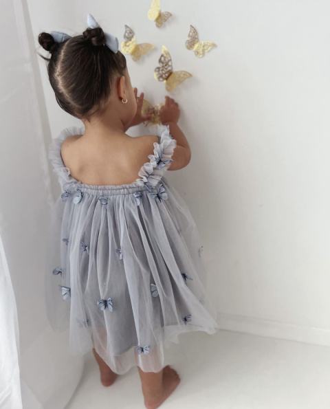 Sukienka tiulowa motylki niebieska brokat dla dziewczynki