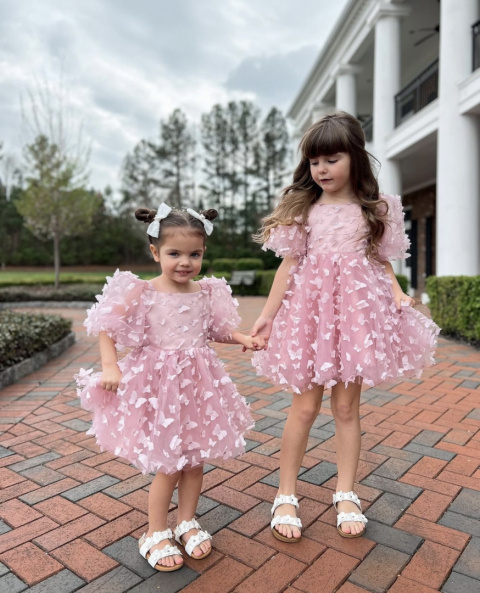 Sukienka tiulowa motylki różowa BABYDOLL dla dziewczynki