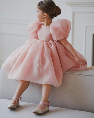 Sukienka tiulowa bufki Dolly peach dla dziewczynki