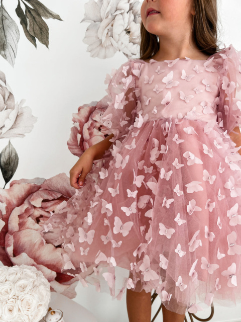 Sukienka tiulowa motylki różowa BABYDOLL dla dziewczynki