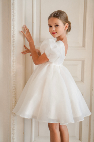 Sukienka tiulowa dla dziewczynki na wesele PUFF DOLLY biała
