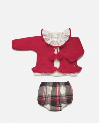 Komplet świąteczny dla dziewczynki bloomers white tartan Juliana