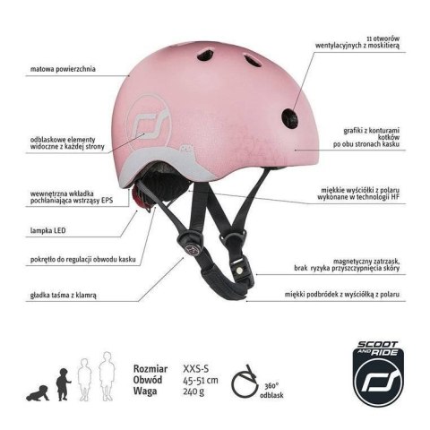 SCOOTANDRIDE - Kask z odblaskami XXS-S dla dzieci 1-5 lat Rose Cat